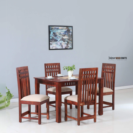 Drusilla Sheesham Wood 4 Seater Dining Set In Scratch Resistant Rustic Teak Finish